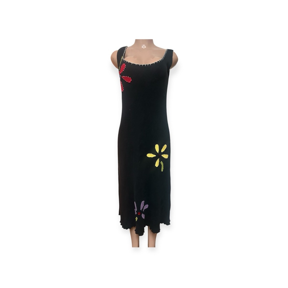 Maureen’s N.V. C. Keene Black Midi Dress with Colorful Floral Accents